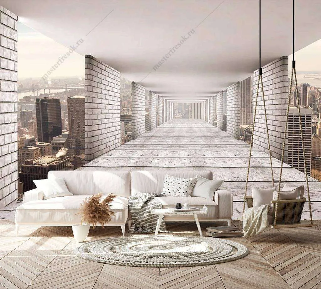 Фотообои в интерьере прямая перспектива  9-1187 фото