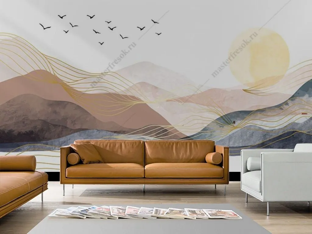 Фотообои в интерьере абстракция гор и линии    9-1879 фото