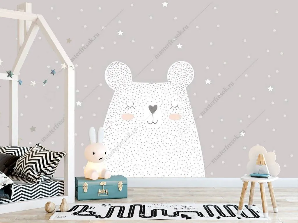 Фотообои в интерьере мишка белый  12-885 фото