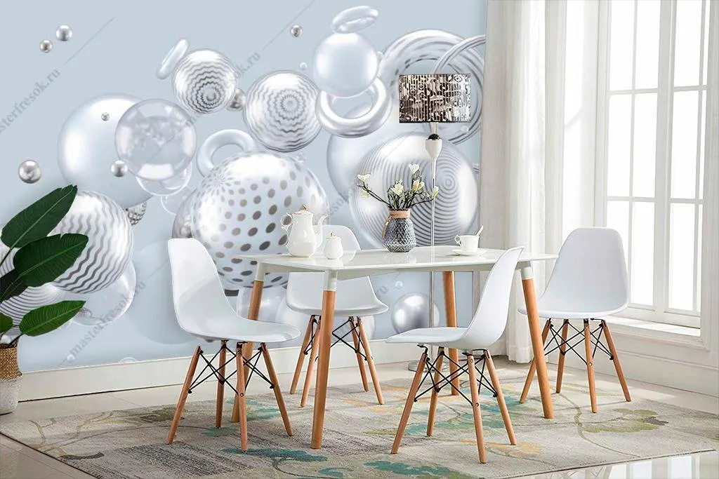 Фотообои в интерьере 3д шары на голубом фоне  10-784 фото