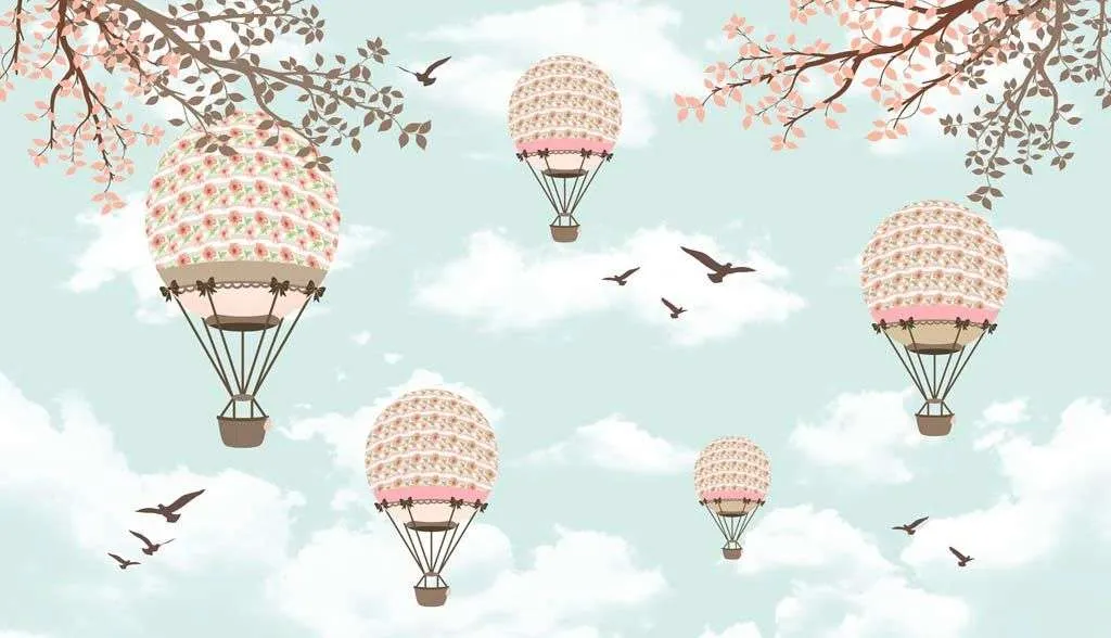 Фотообои в интерьере воздушные шары на голубом небе  14-248 фото