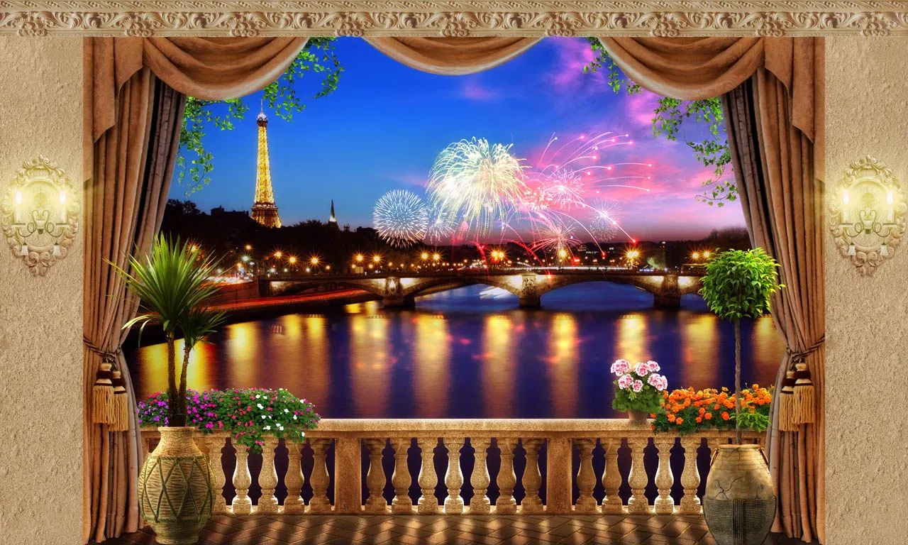 Фотообои в интерьере вечерний салют  19-0200 фото