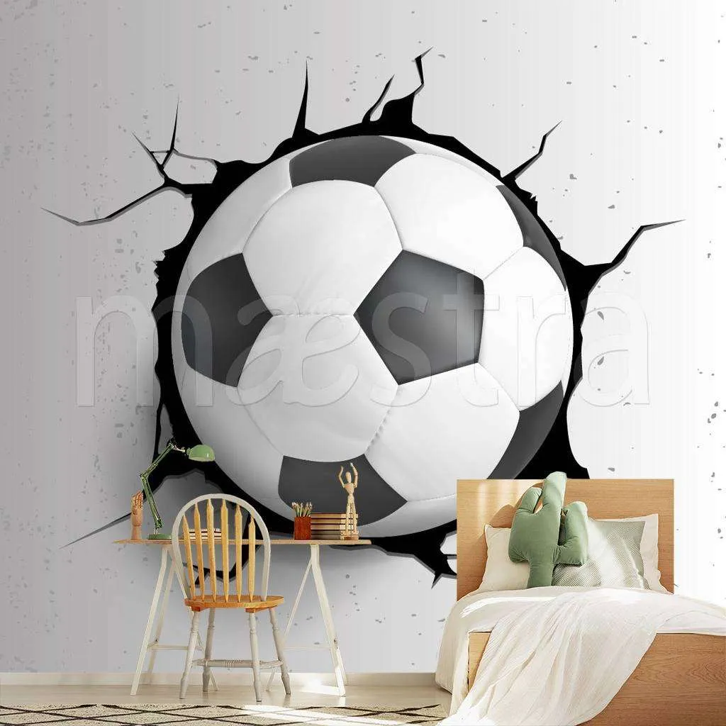 Фотообои в интерьере футбольный мяч в стене  12-548 фото