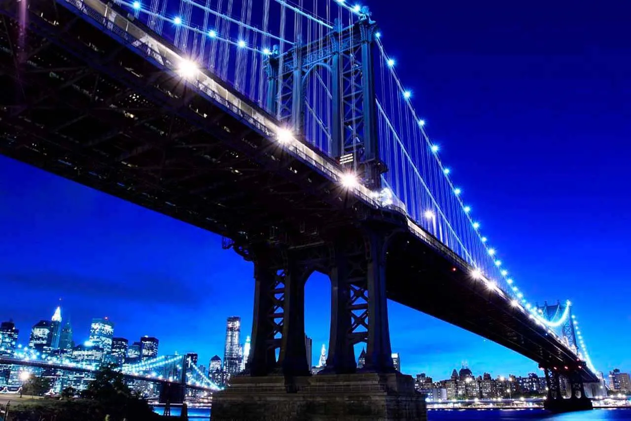 Фотообои в интерьере ночной мост бруклина  4-199 фото