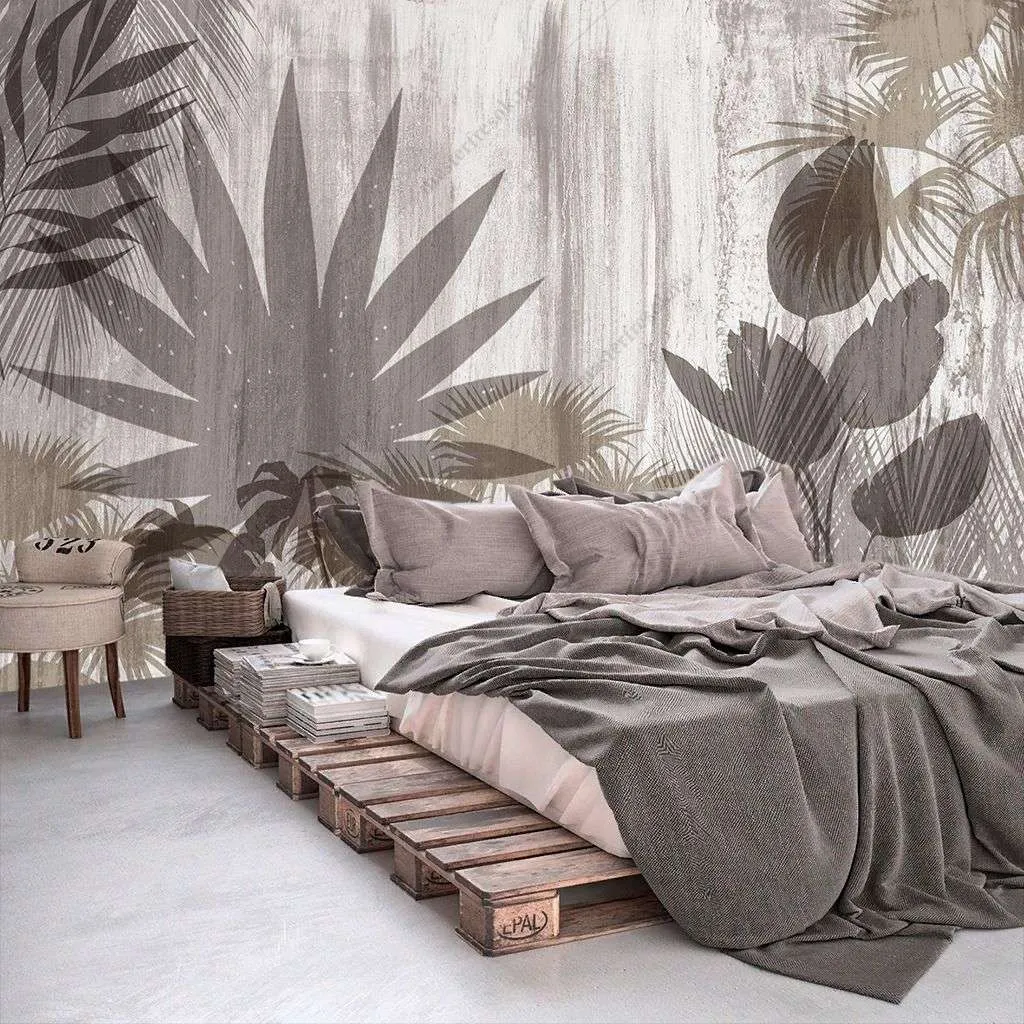 Фотообои в интерьере листья папоротника коричневые  9-1755 фото