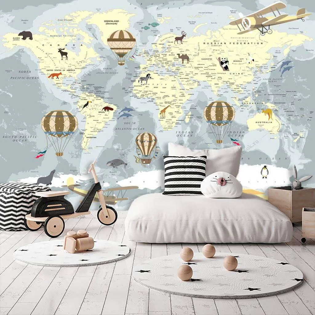 Фотообои в интерьере карта с воздушными шарами  12-990 фото