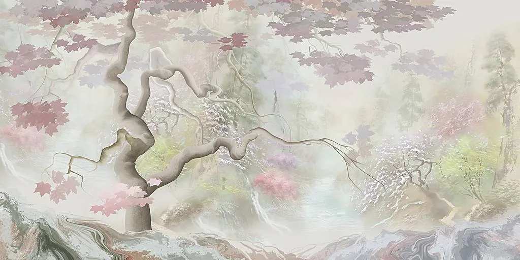 Фотообои в интерьере китайский пейзаж акварелью  13-269 фото