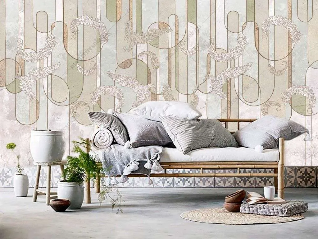 Фотообои в интерьере абстракция с перьями  9-1467 фото