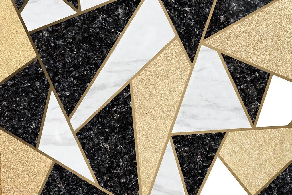 Фотообои в интерьере черно-белая геомерия с золотом  9-1499 фото