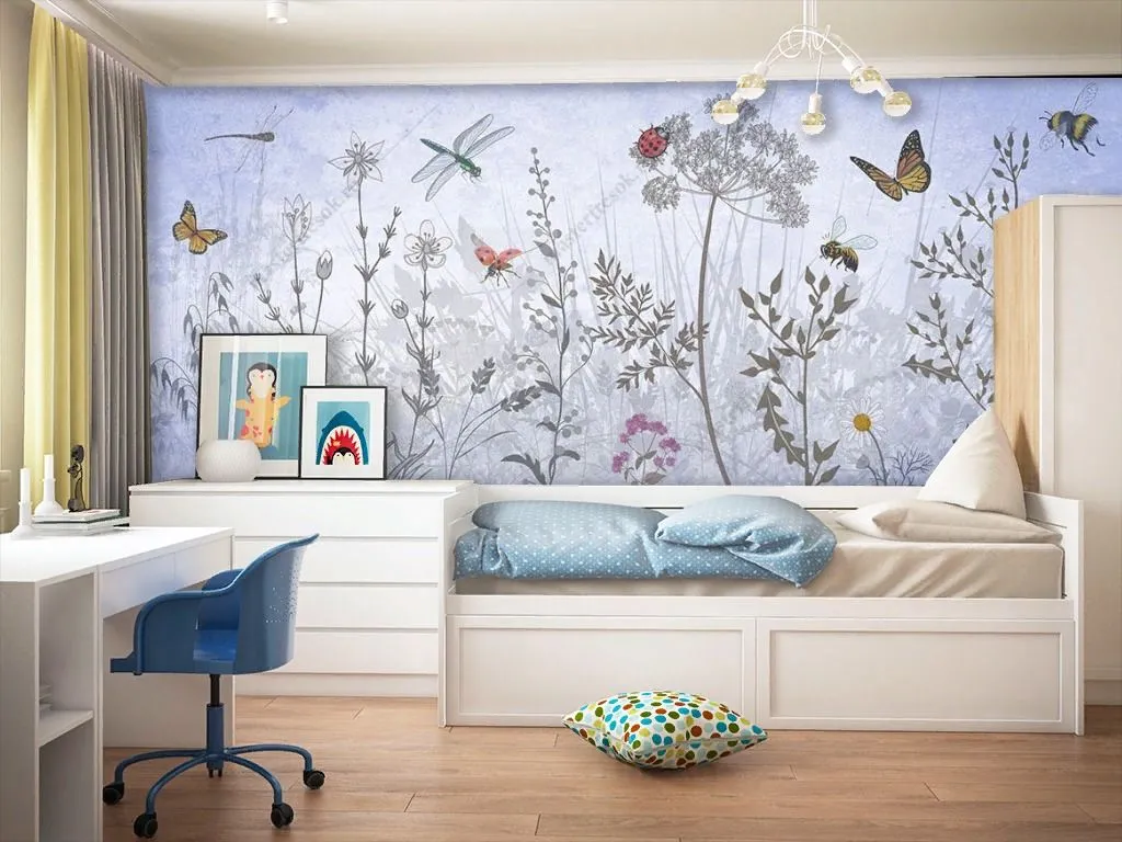 Фотообои в интерьере луговые цветы  9-1823 фото