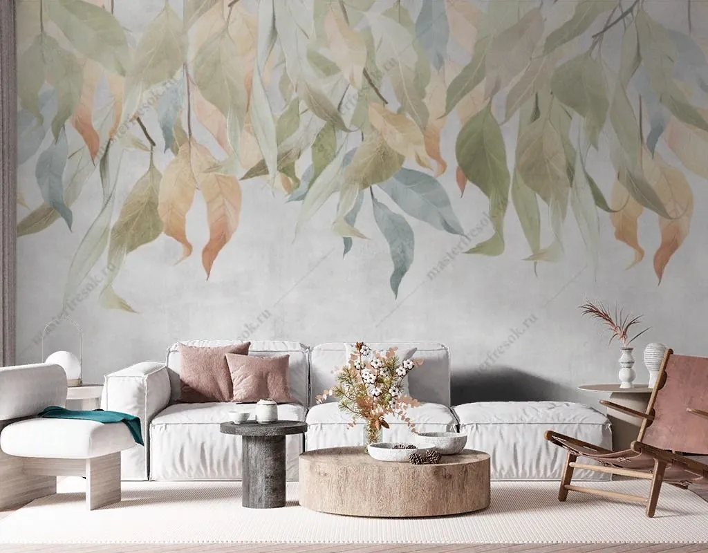 Фотообои в интерьере осенние листья  9-1687 фото