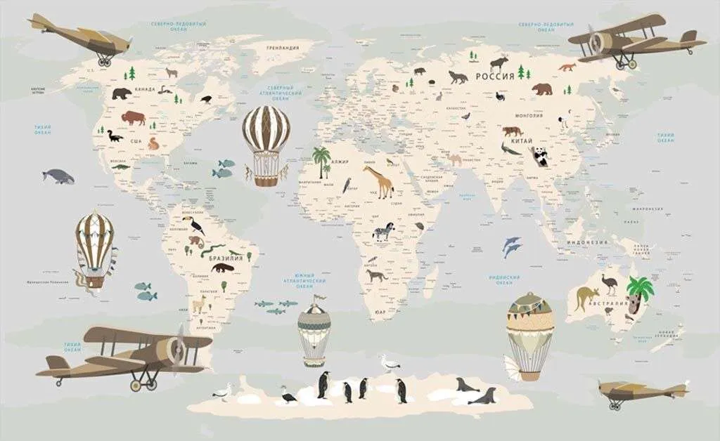 Фотообои в интерьере карта в детскую комнату  12-1003 фото