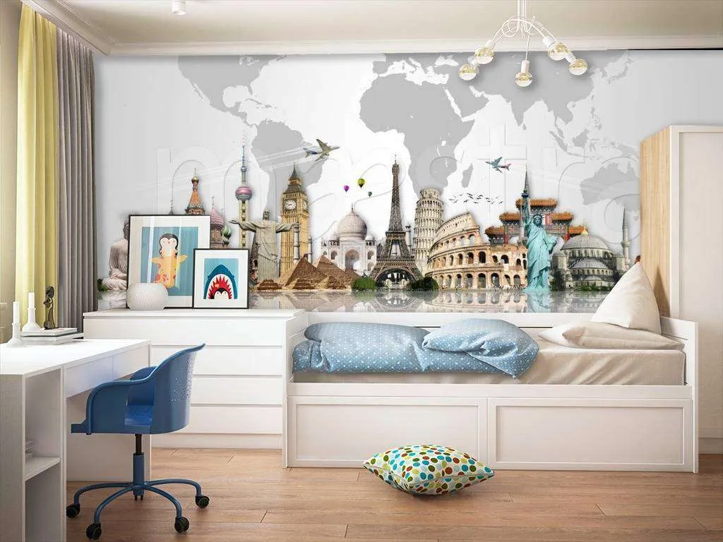 Фотообои в интерьере карта и достопримечательности  12-513 фото