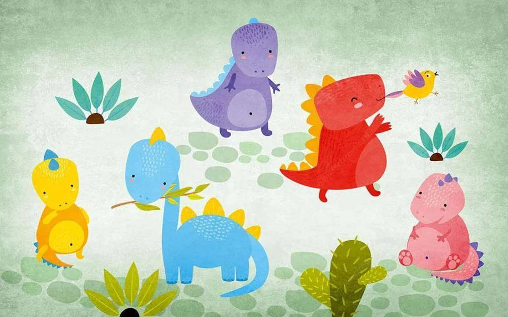 Фотообои в интерьере цветные динозавры  15-633 фото