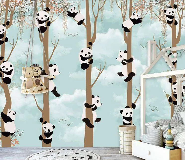 Фотообои Бесшовные обои на стену:  Панды на деревьях. Артикул: 15-077  