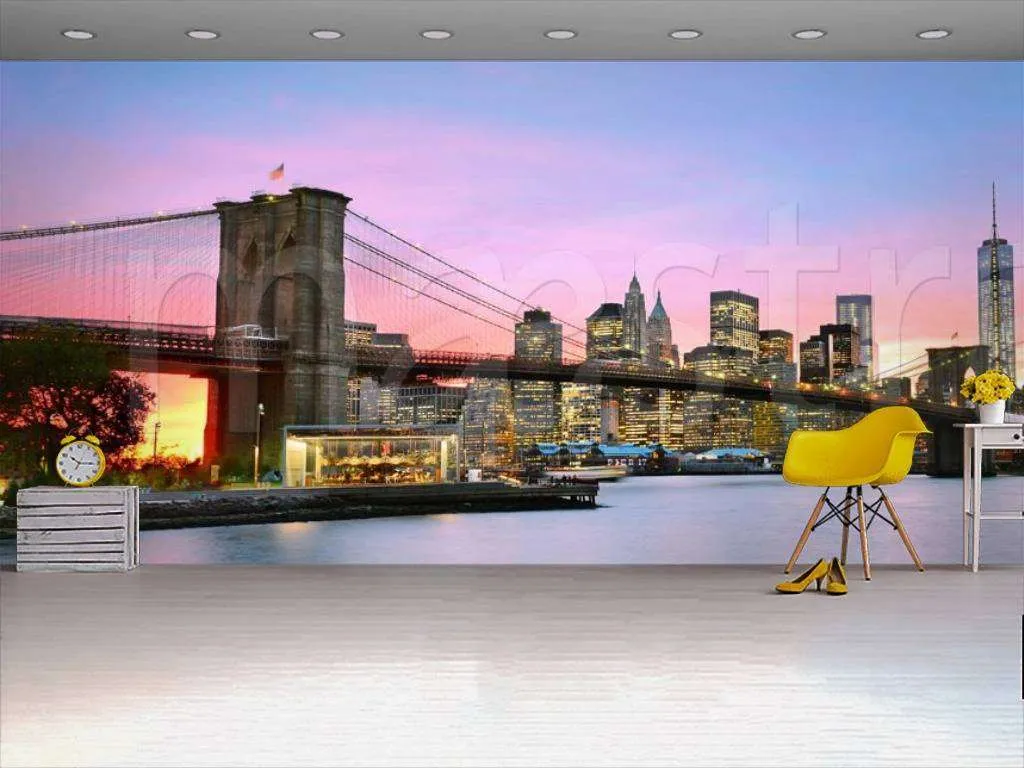 Фотообои в интерьере панорам бруклинского моста  9-820 фото