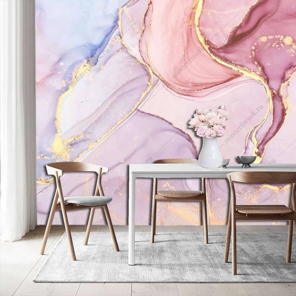 Фотообои в интерьере флюид арт золотая акварель  9-1055 фото