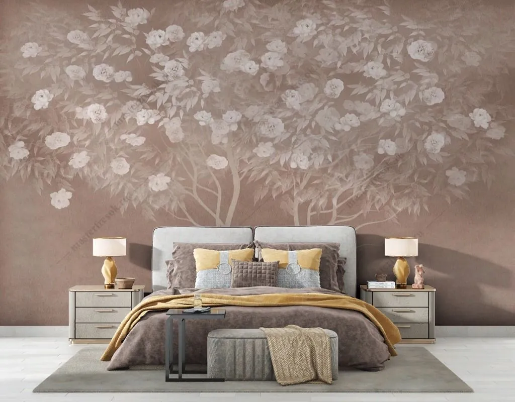 Фотообои в интерьере дерево цветущее ретро  13-585 фото