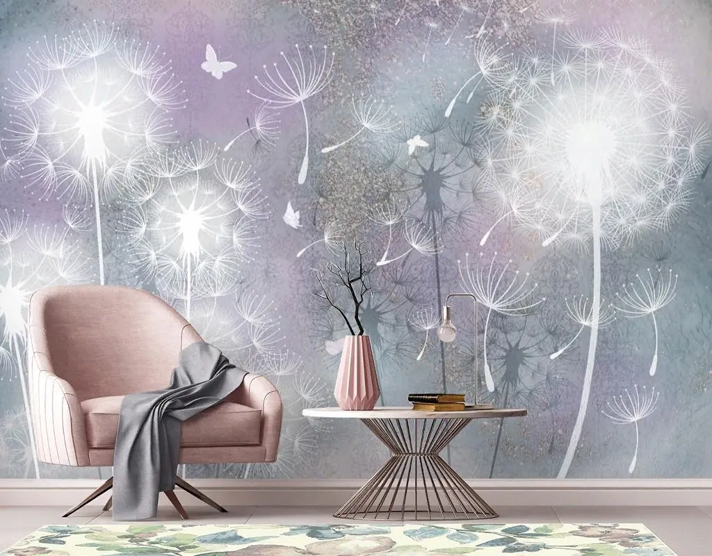 Фотообои в спальню одуванчики на абстрактном фоне   13-675