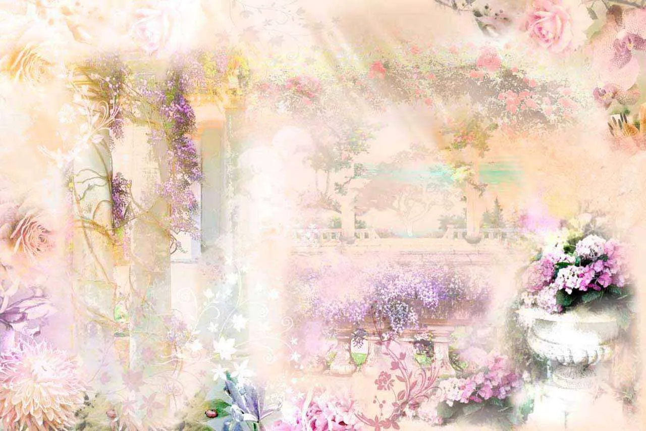 Фотообои в интерьере цветочная абстракция с колоннами  6-035 фото