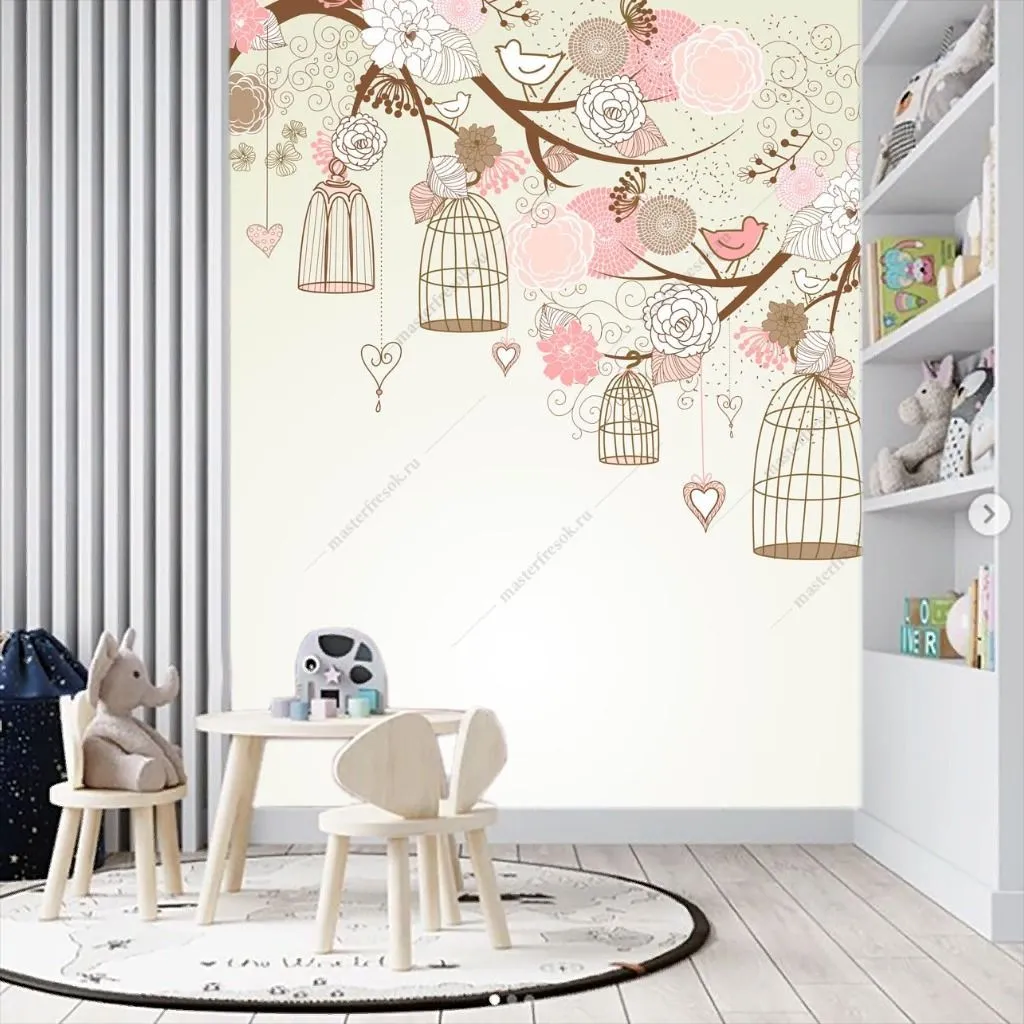 Фотообои Цветочный принт с клетками  12-1294