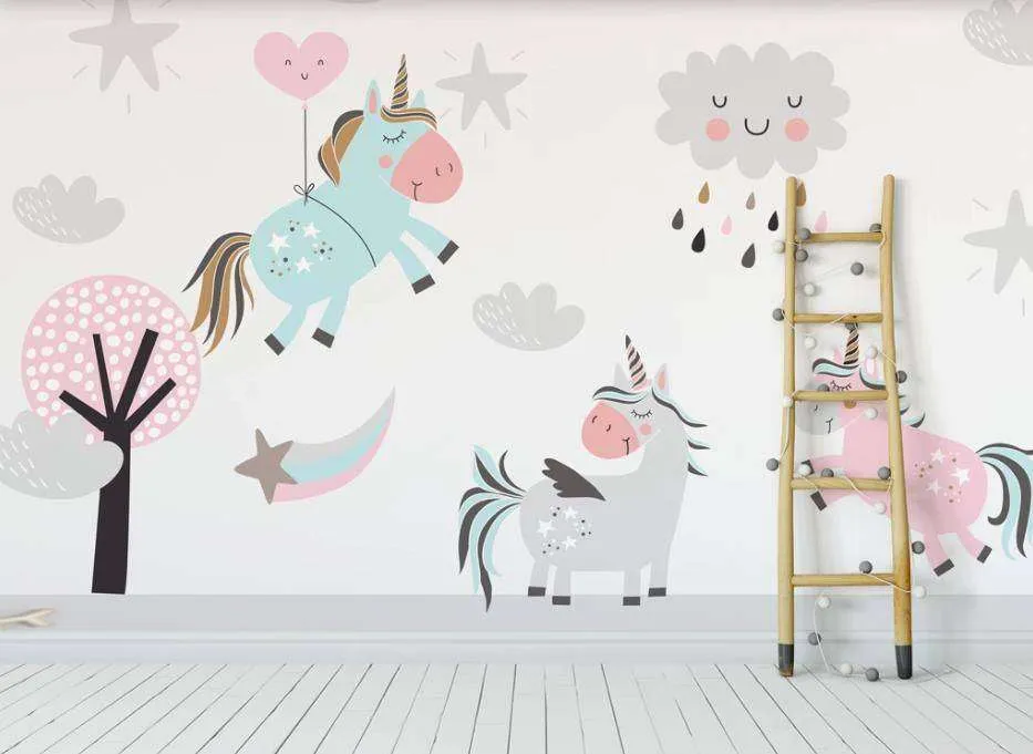 Фотообои в интерьере единорожки и тучка  15-351 фото