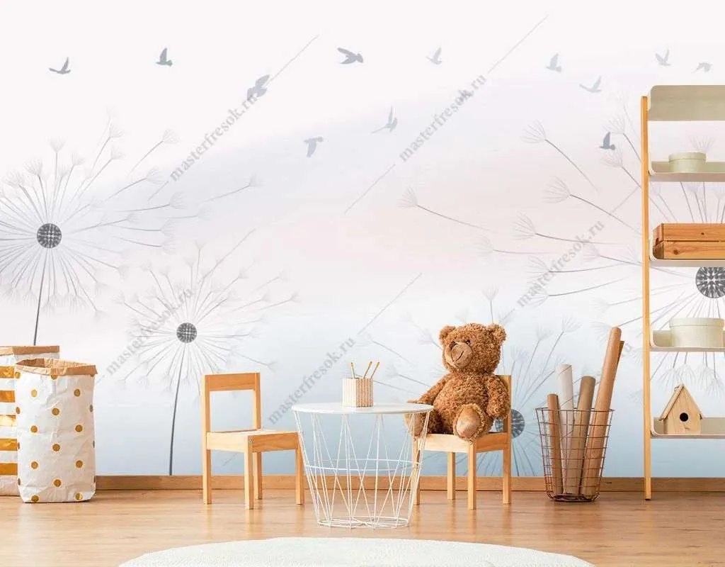 Фотообои в интерьере серые одуванчики  14-407 фото