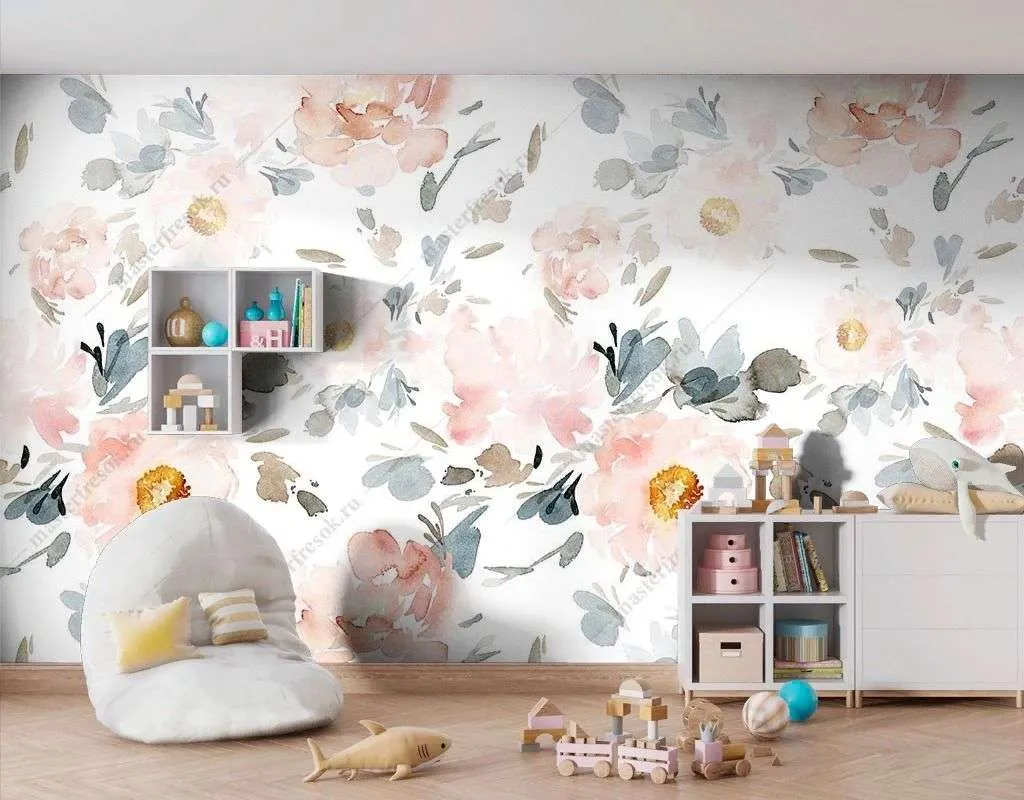 Фотообои в интерьере акварельная роза  9-1653 фото