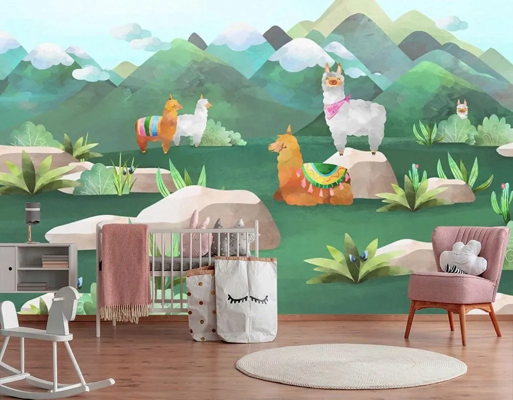 Фотообои детские. Альпаки на полянке   12-1616