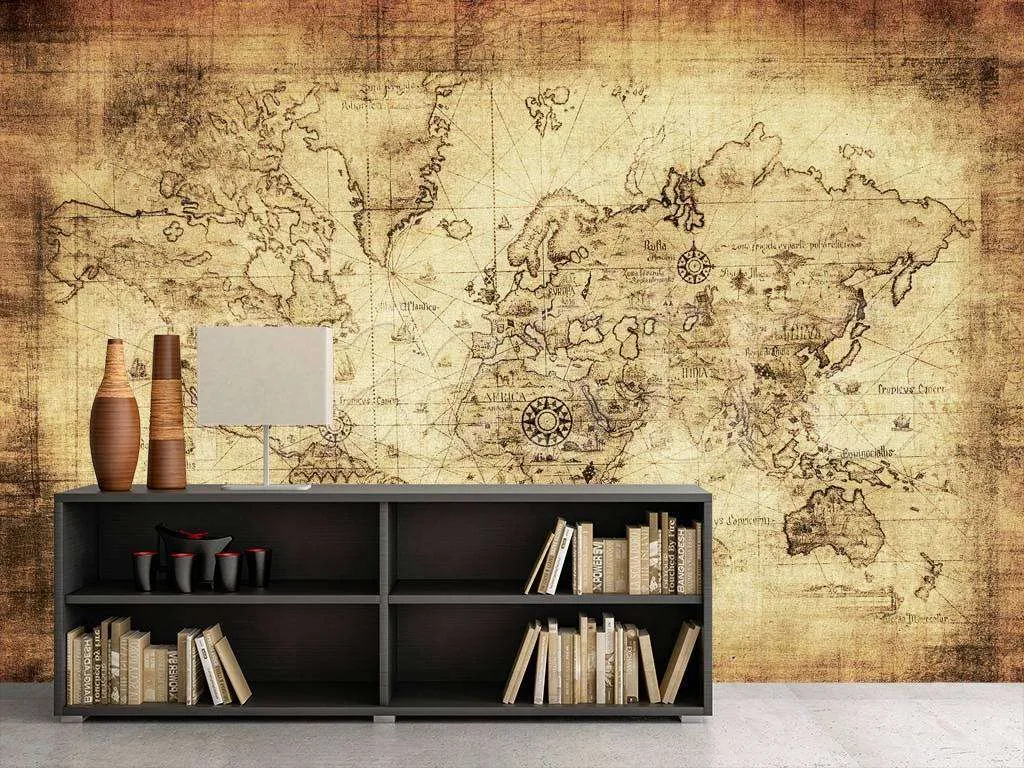 Фотообои в интерьере карта материков  9-433 фото