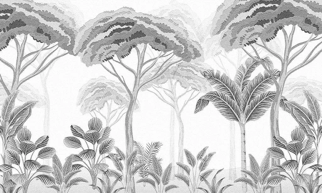 Фотообои в интерьере тропический лес черно-белый  12-1499 фото