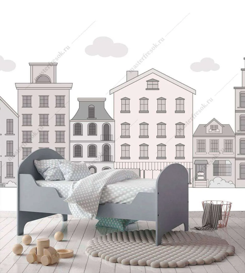 Фотообои в интерьере домики серые  12-809 фото