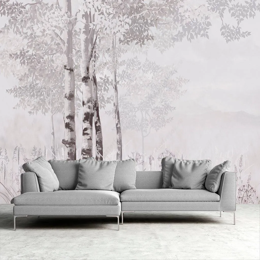 Фотообои в интерьере береза в лесу  13-189 фото