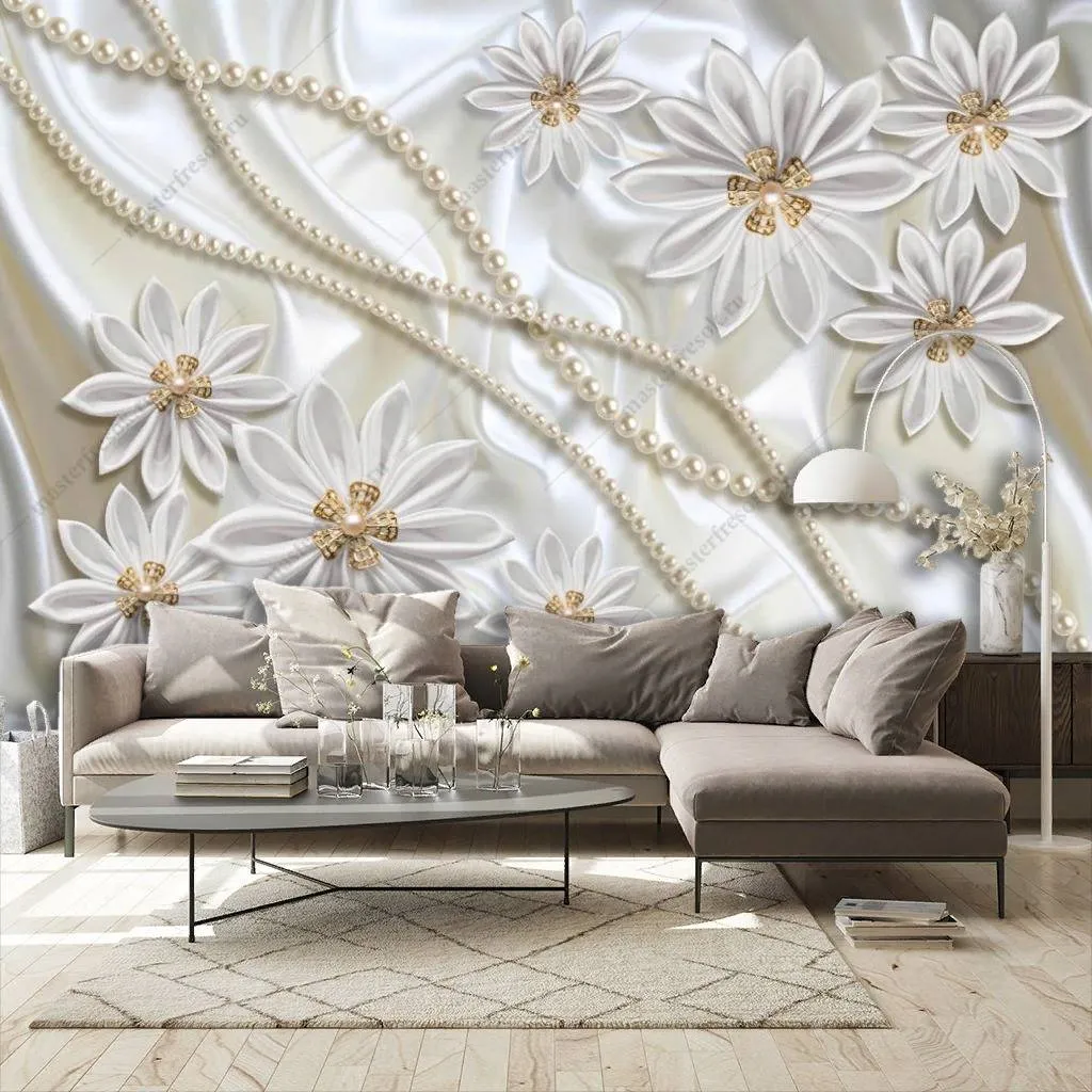 Фотообои в интерьере 3д белый жемчуг  10-857 фото