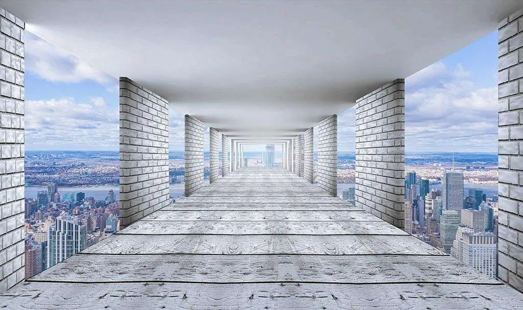 Фотообои в интерьере 3д тоннель и голубое небо  9-1188 фото