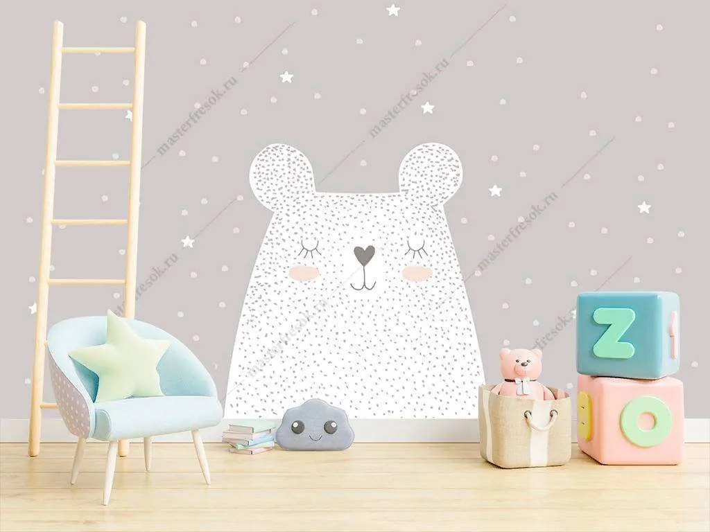 Фотообои в интерьере мишка белый  12-885 фото