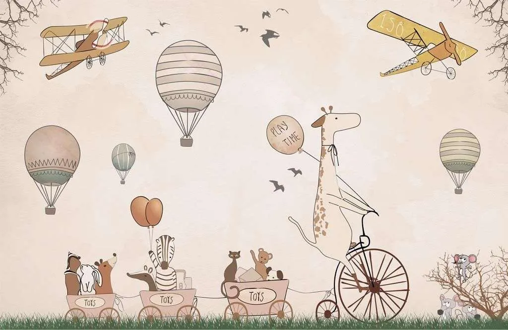 Фотообои в интерьере жираф на велосипеде с друзьями  14-695 фото