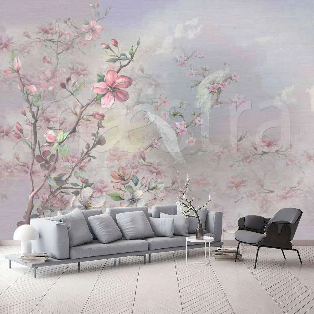 Фотообои Павлин и цветущие кусты  7-414