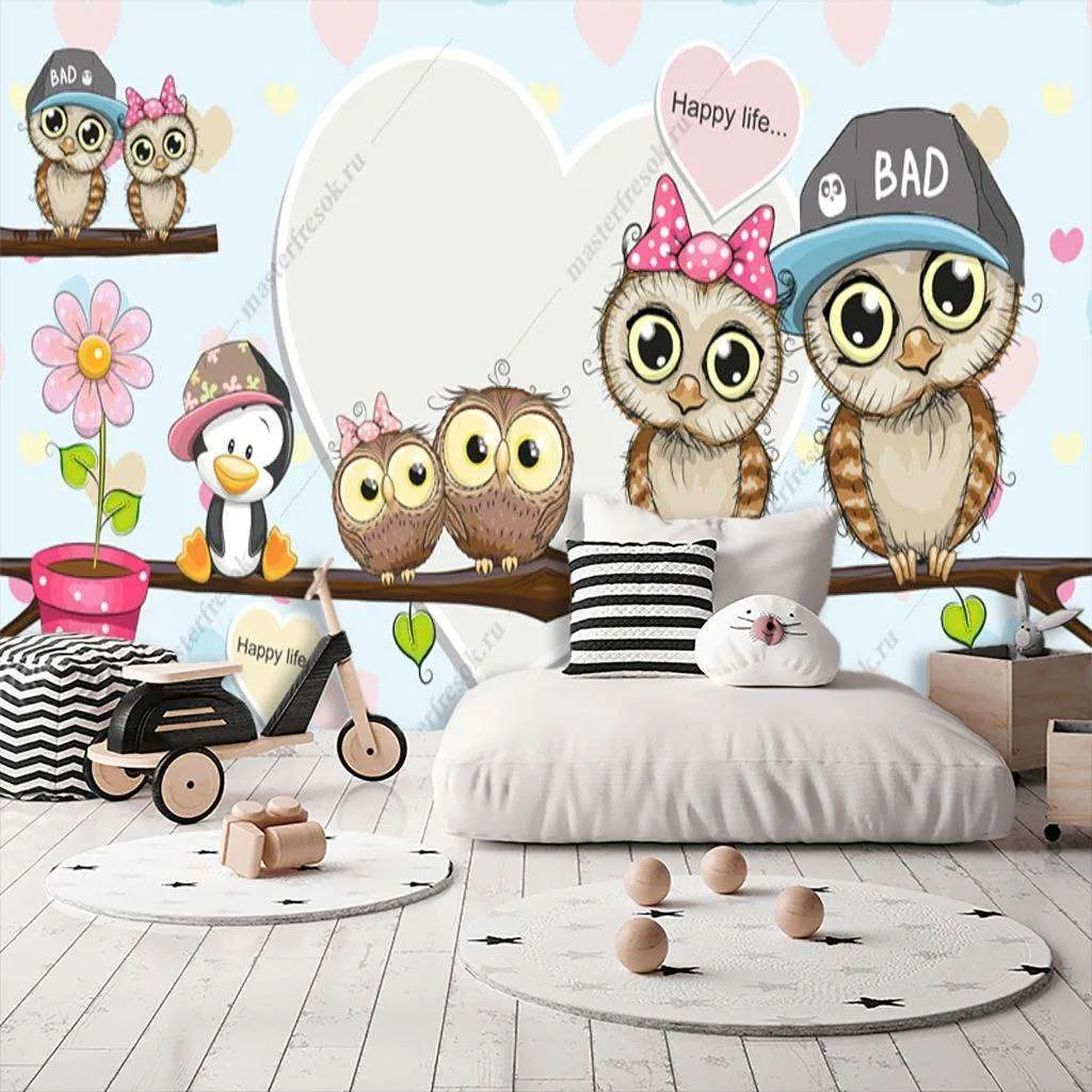 Фотообои в интерьере семейство сов  12-930 фото