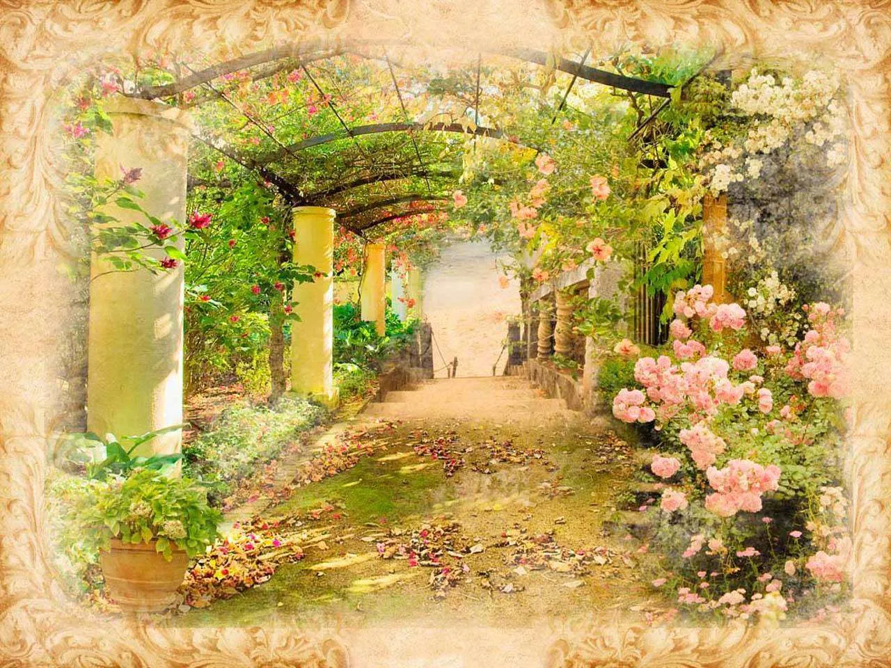 Фотообои в интерьере цветущая аллея  5-072 фото