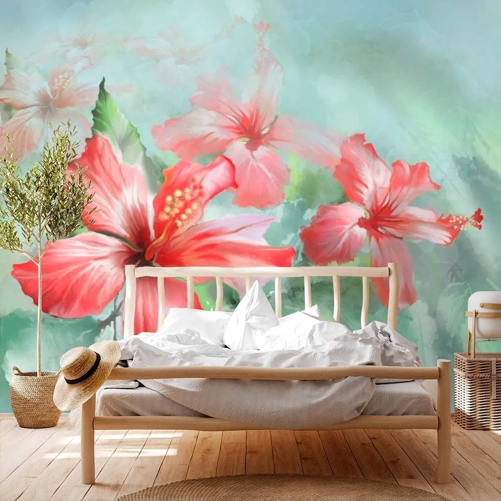 Фотообои в интерьере гибискус розовый  13-280 фото