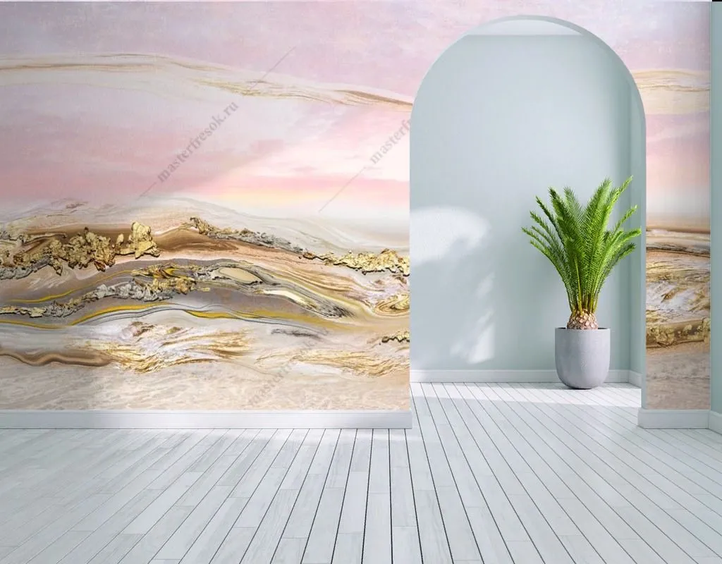 Фотообои в интерьере розовое золото  13-582 фото