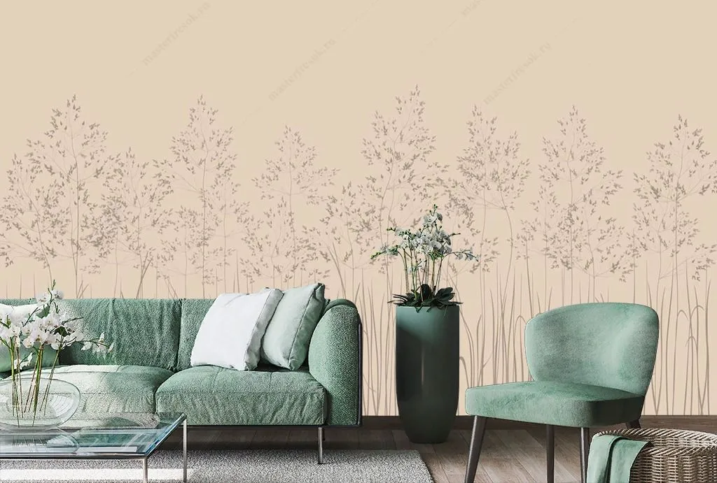 Фотообои в интерьере колоски на бежевом фоне  13-518 фото