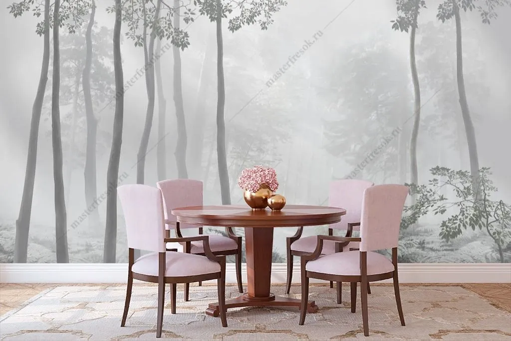 Фотообои в интерьере деревья в тумане  13-352 фото