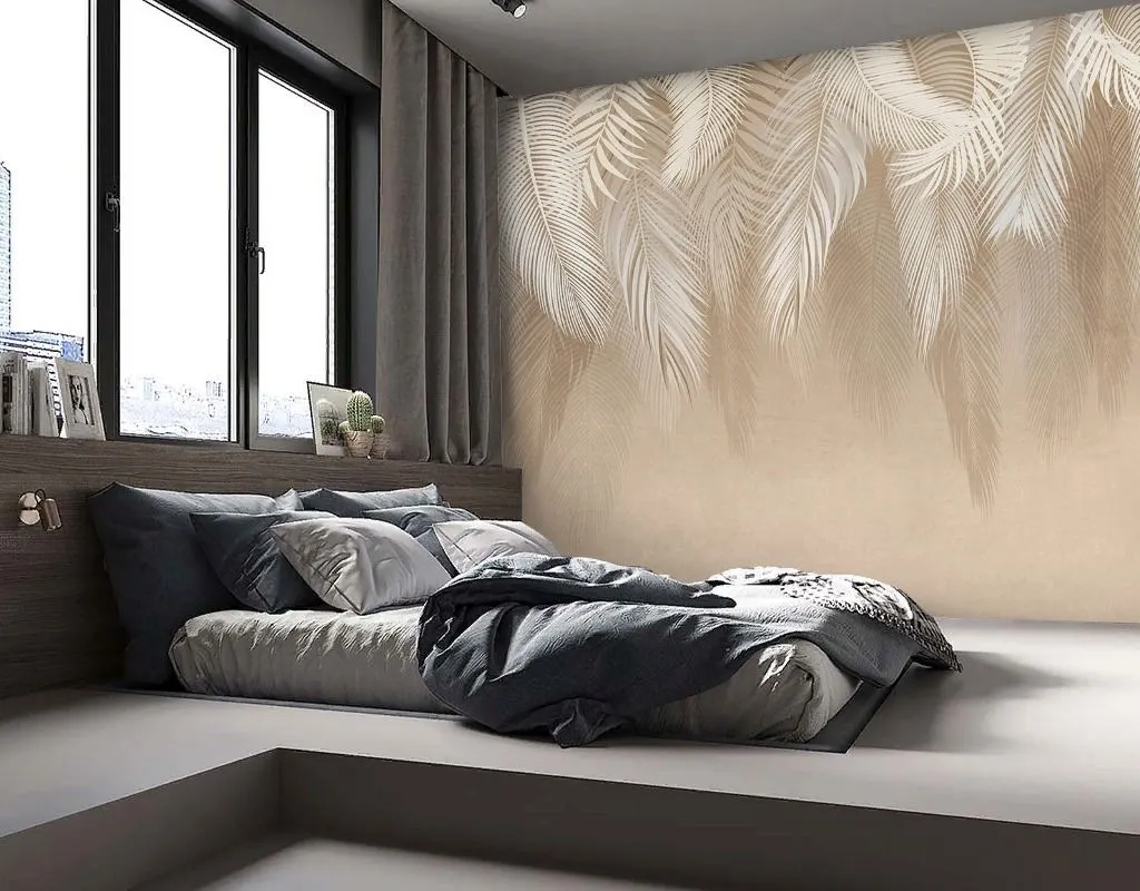 Фотообои в интерьере ветви пушистые бежевые  9-2115 фото