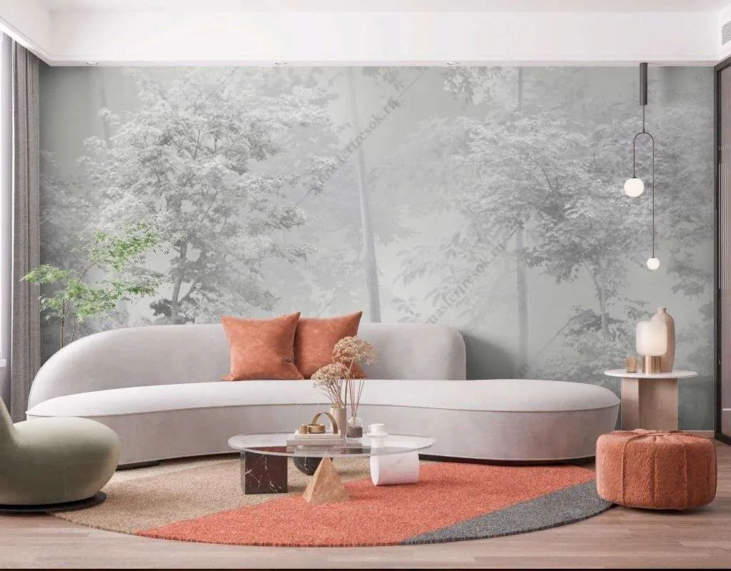 Фотообои в интерьере серый зимний лес  13-495 фото