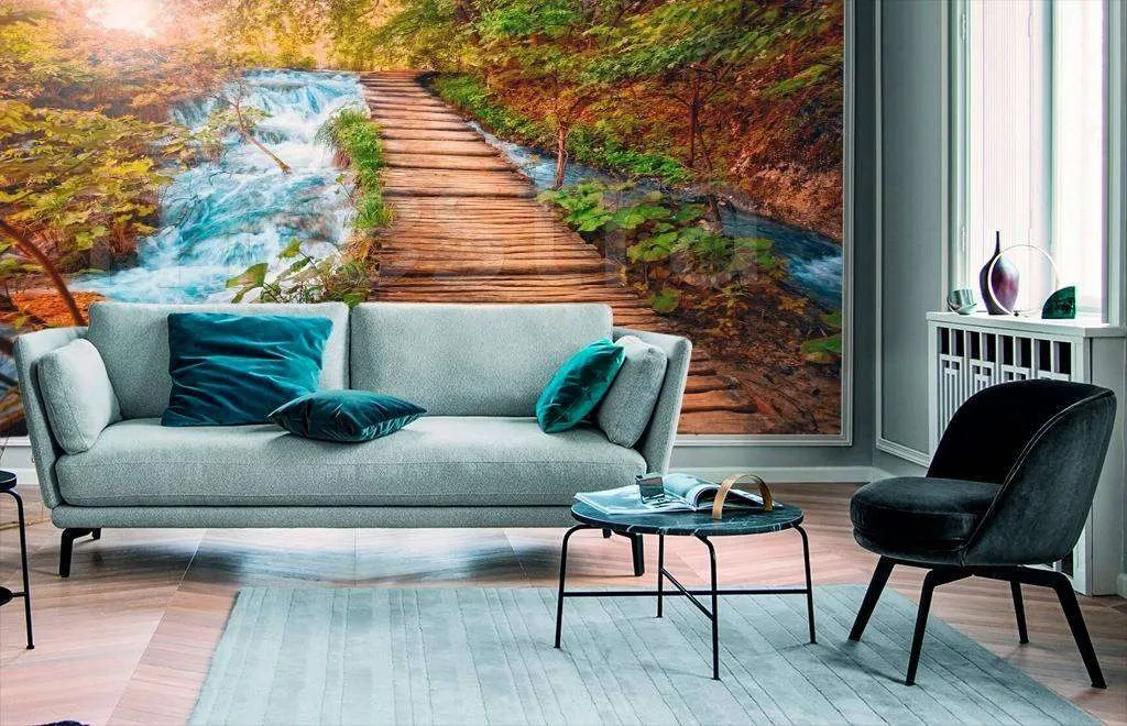 Фотообои в интерьере дорога к водопаду  4-368 фото