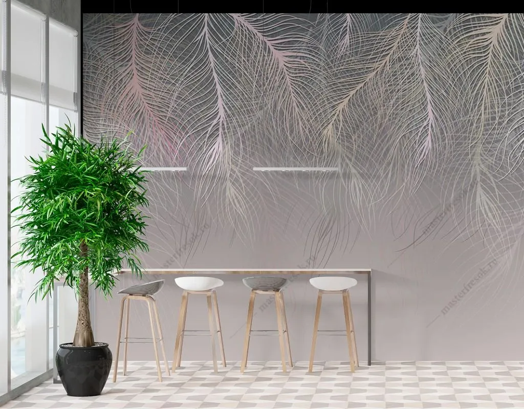 Фотообои в интерьере пушистые листья разноцветные  9-1857 фото