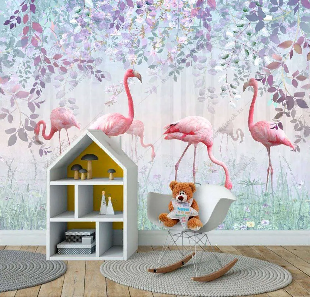 Фотообои в интерьере фламинго в саду  10-757 фото