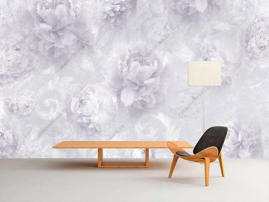 Фотообои в интерьере сиреневые пионы  10-750 фото